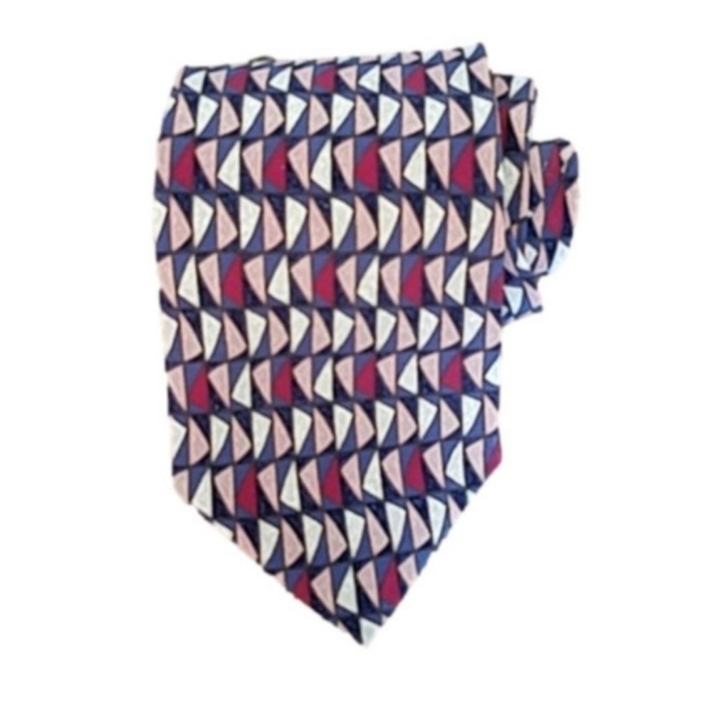 𝅺Valentino vintage designer's Italian red 100% silk men's necktie geometrical